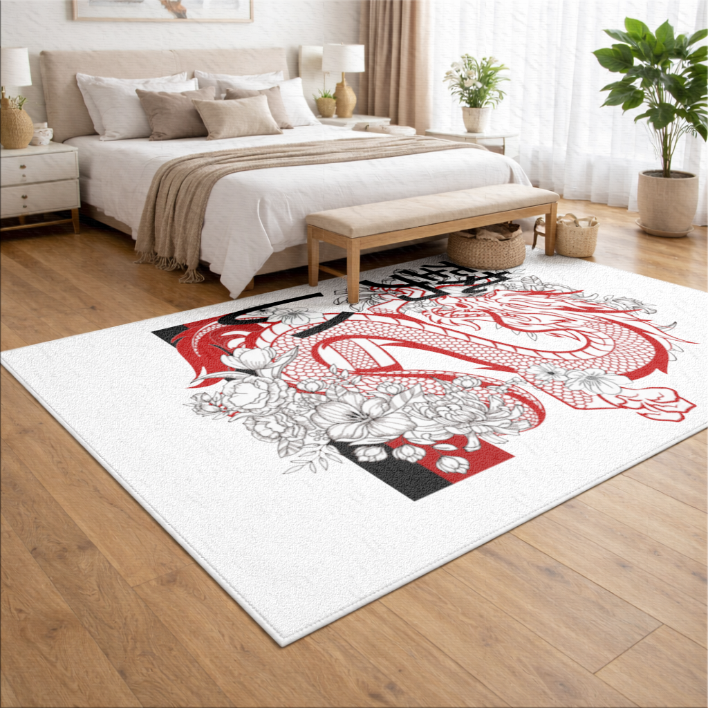 Japanese Dragon with Floral Design Living room carpet