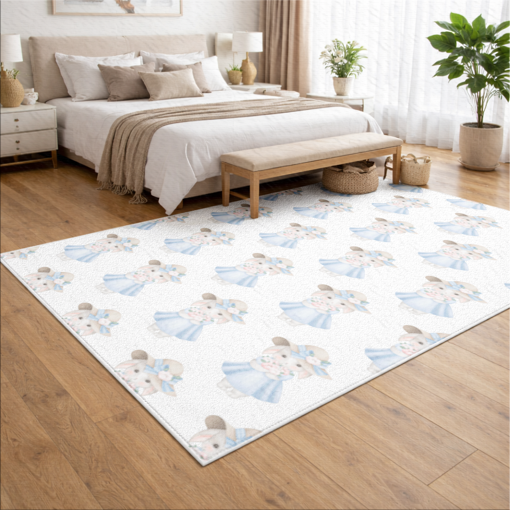 Cute Bunny with Hat Holding Flowers Living room carpet