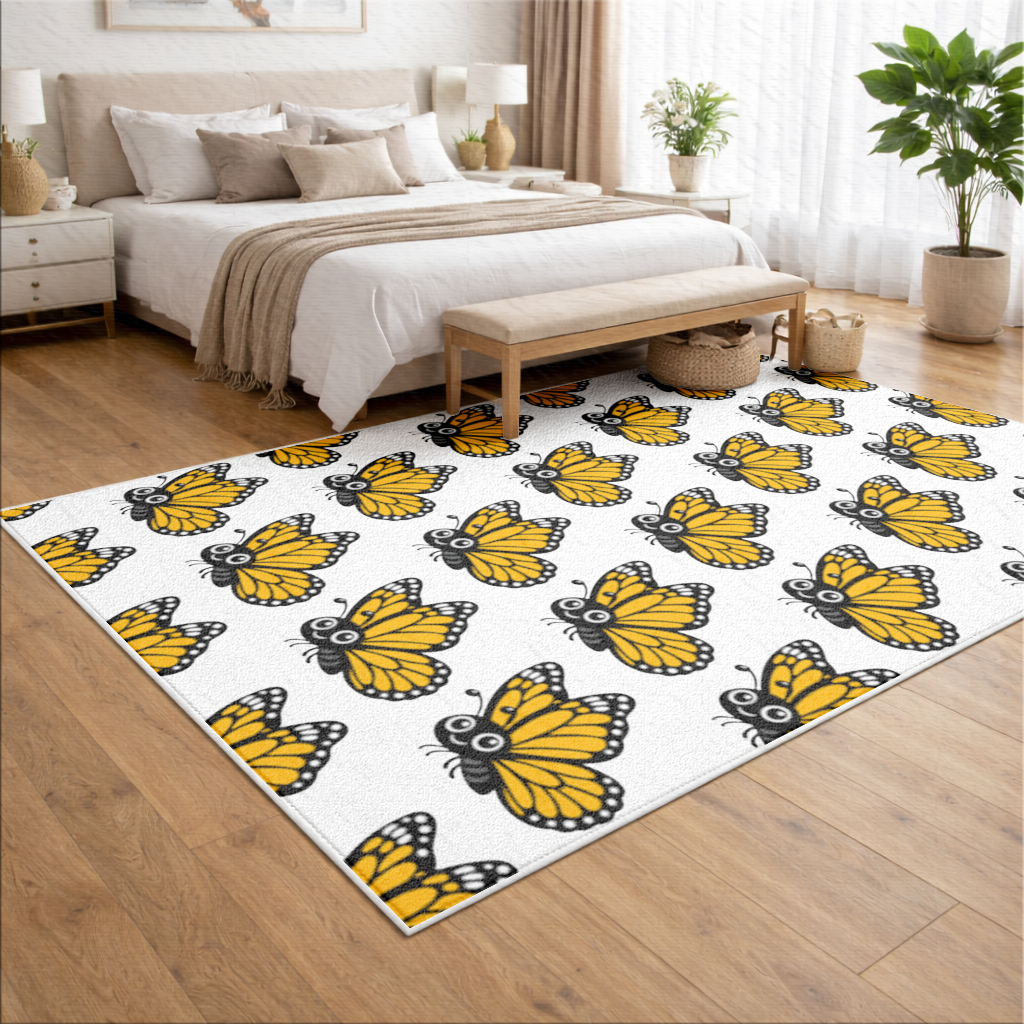 Gülümseyen Turuncu Monarch Kelebeği Salon Halısı