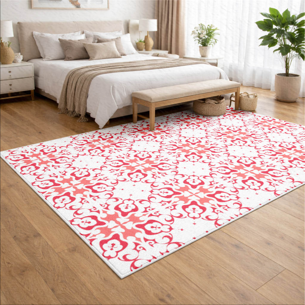 Red and White Traditional Tile Style Pattern Living room carpet