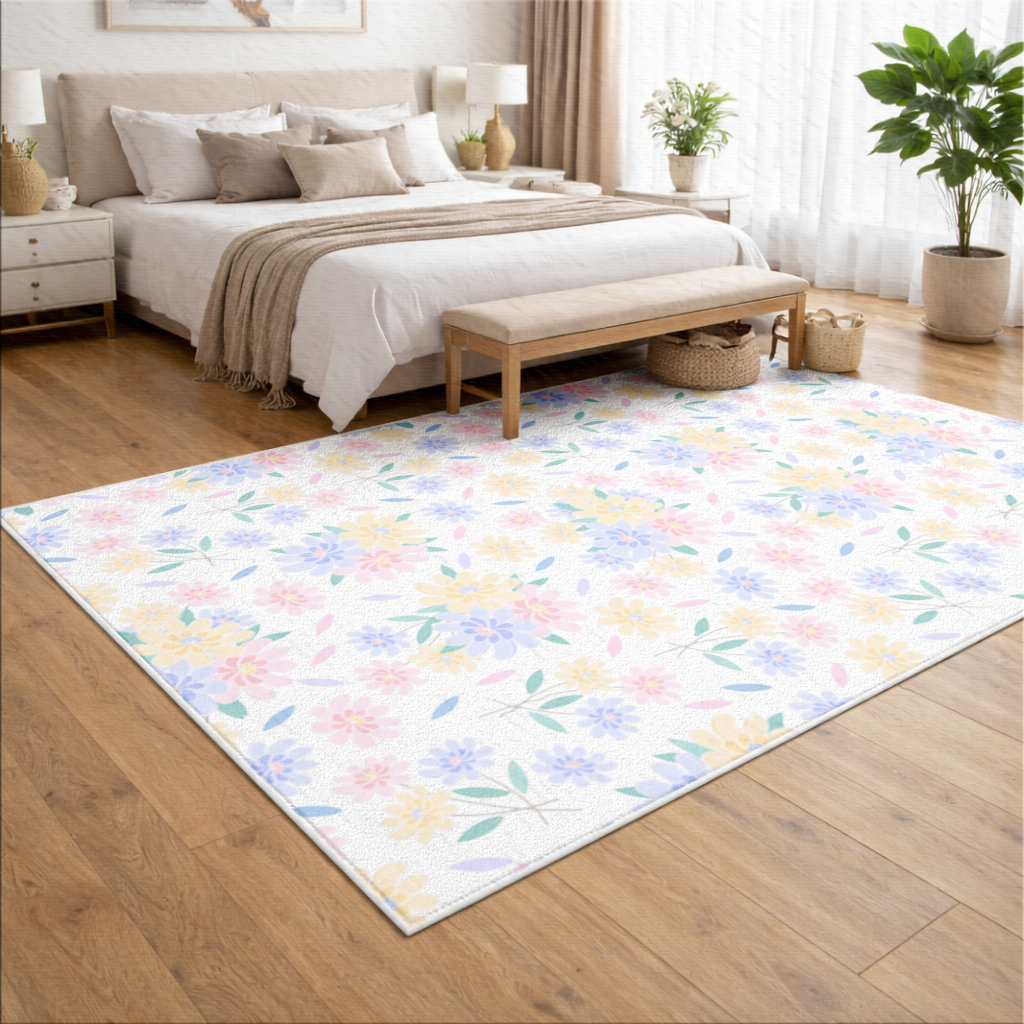 Colorful Pastel Spring Floral Pattern Living room carpet