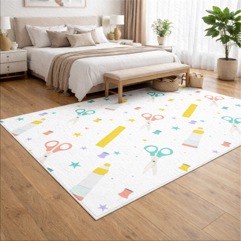 Colorful School and Stationery Supplies Pattern Living room carpet