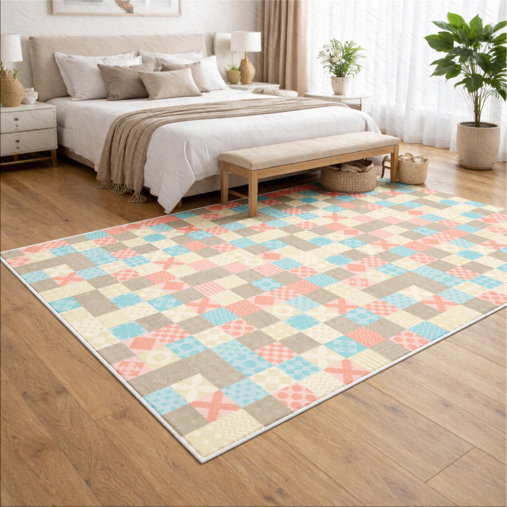 Colorful Modern Geometric Square Pattern Living room carpet