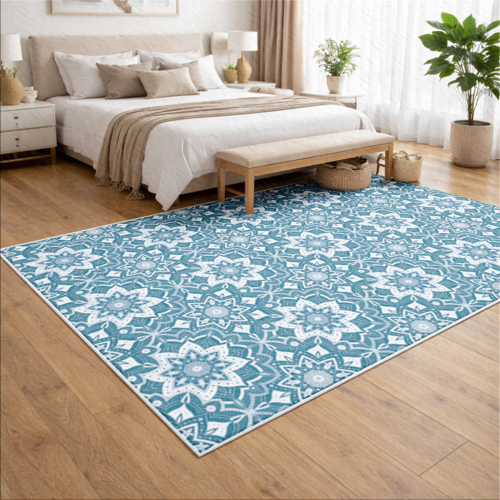 Elegant Blue Mandala Pattern Living room carpet