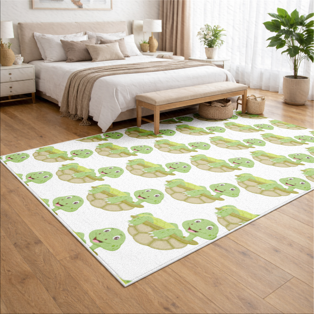 Happy Smiling Green Turtle in Shell Living room carpet