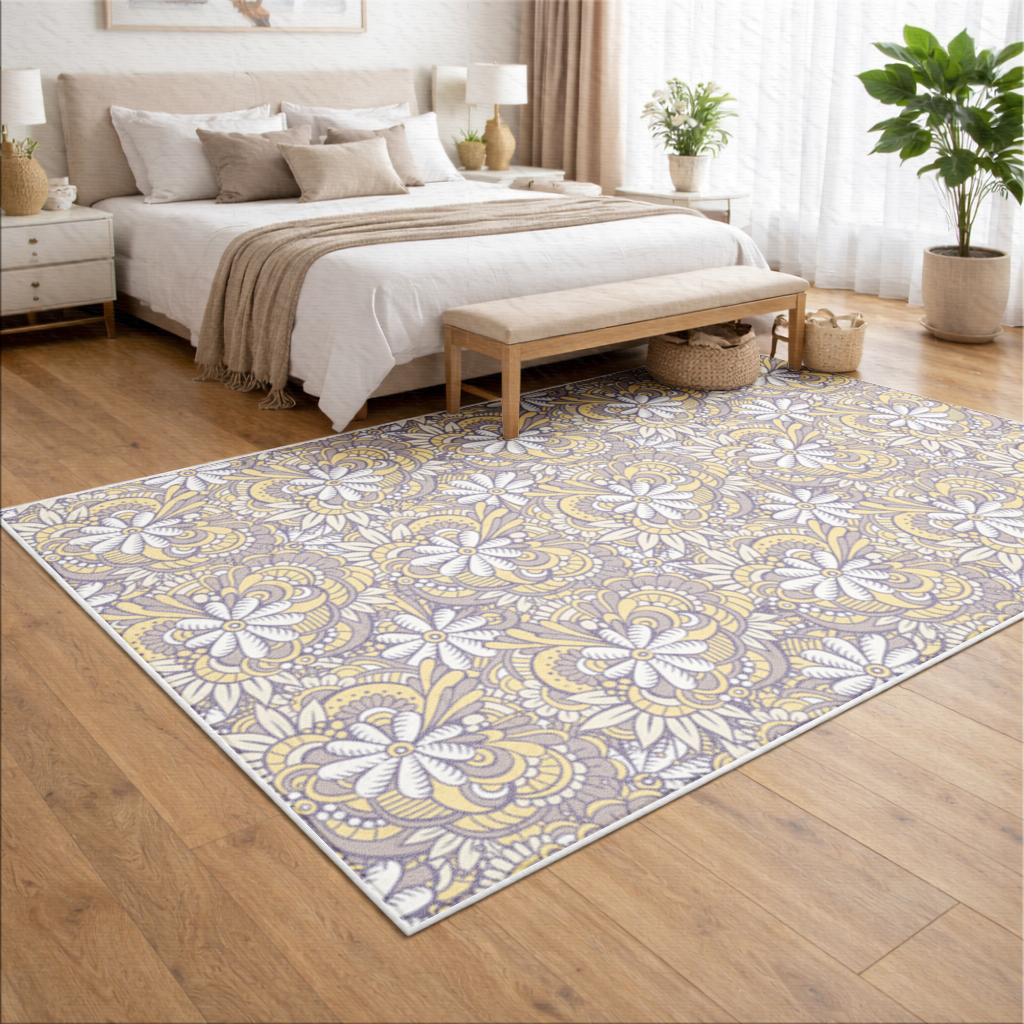 Retro Floral Doodle and Mandala Pattern Living room carpet