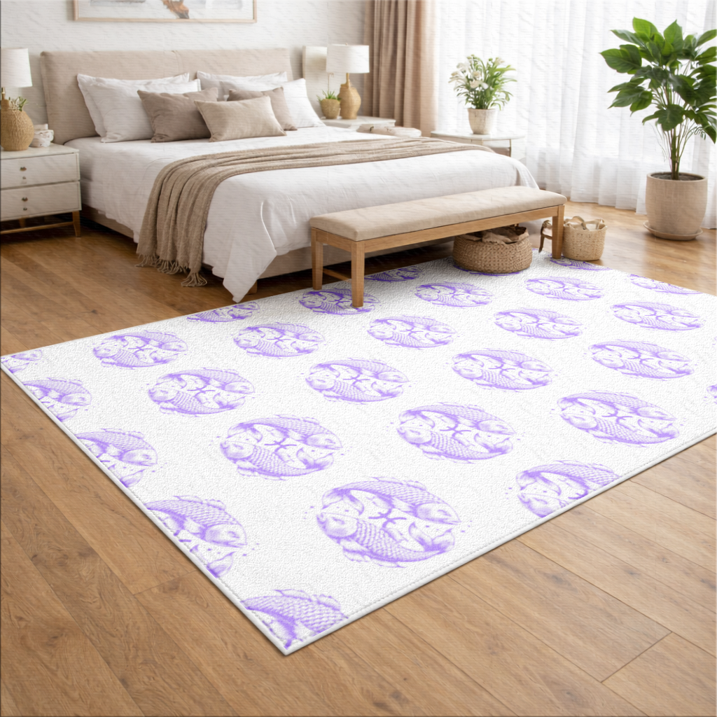 Pisces Zodiac Symbol with Purple Fish Art Living room carpet
