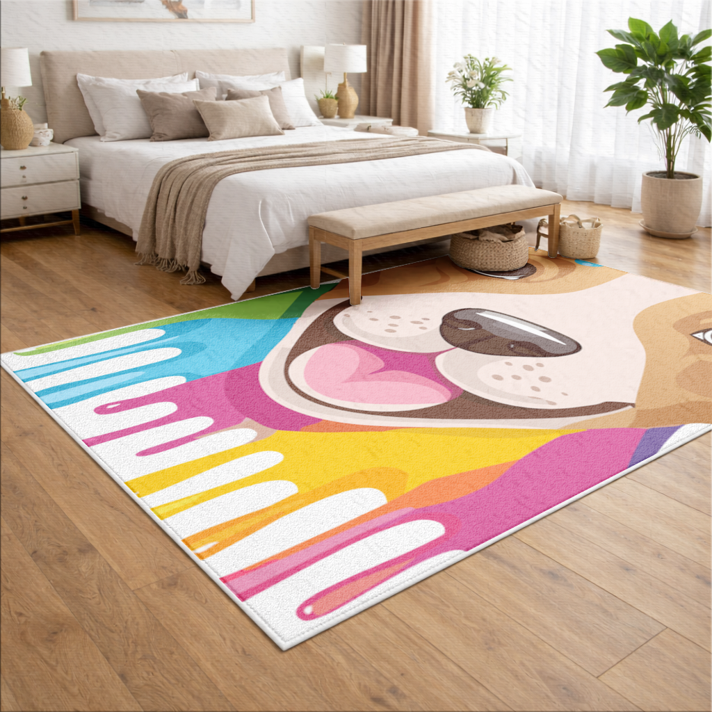 Happy Dog with Colorful Paint Drips Living room carpet