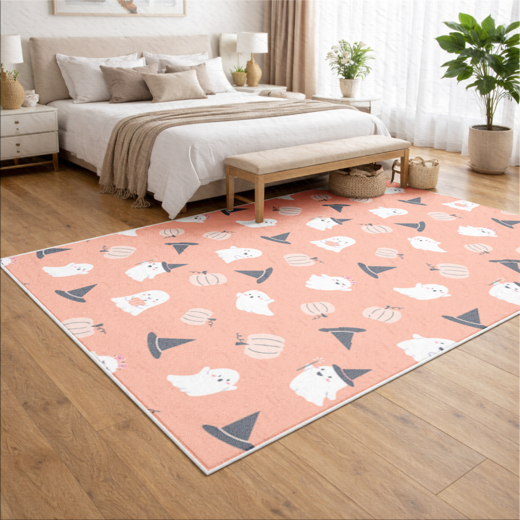 Cute Pumpkin and Witch Hat Ghost Pattern Living room carpet