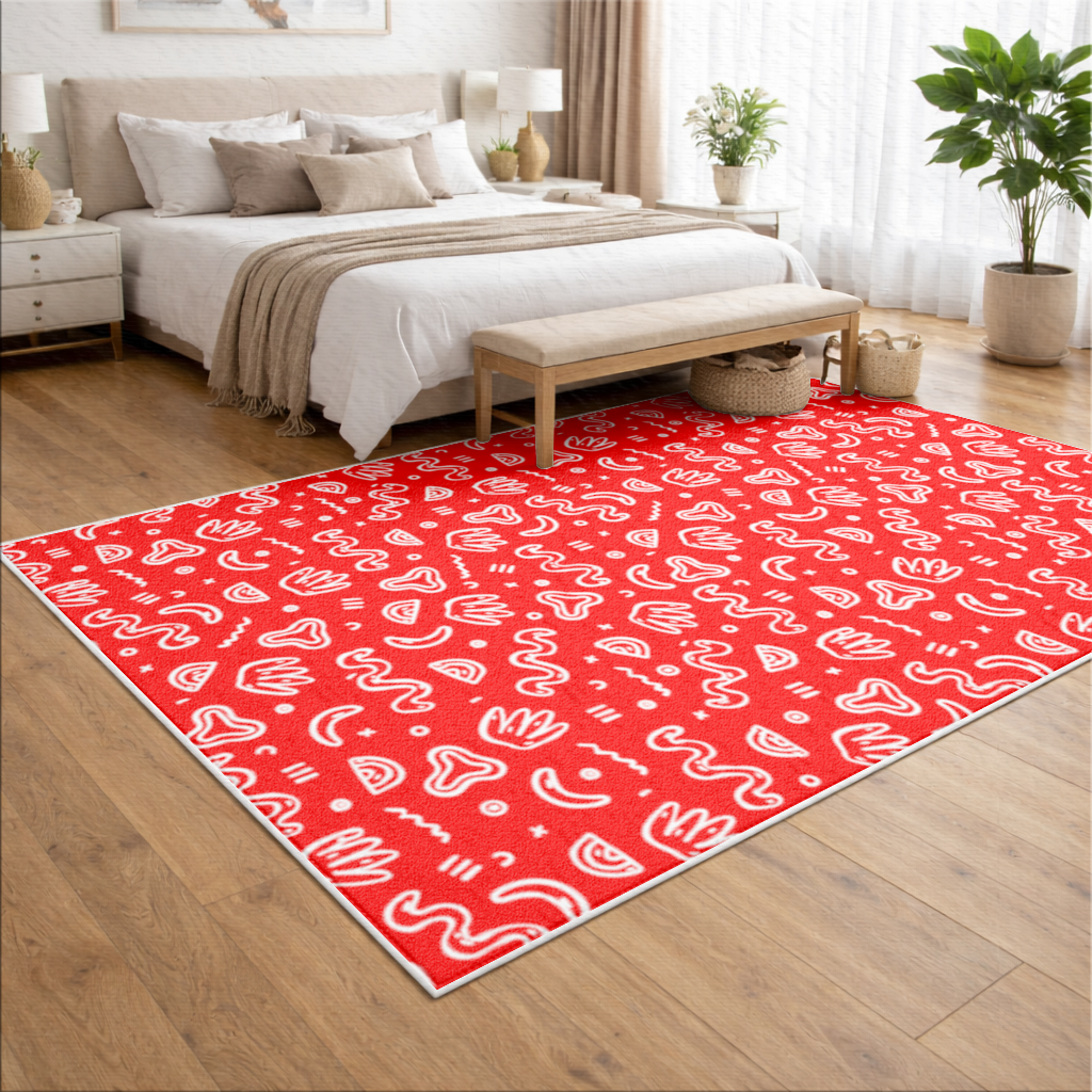 Red Abstract Doodle Living room carpet