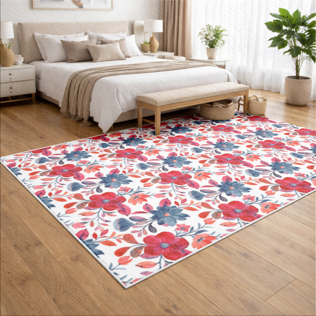Watercolor Red Navy Floral Living room carpet