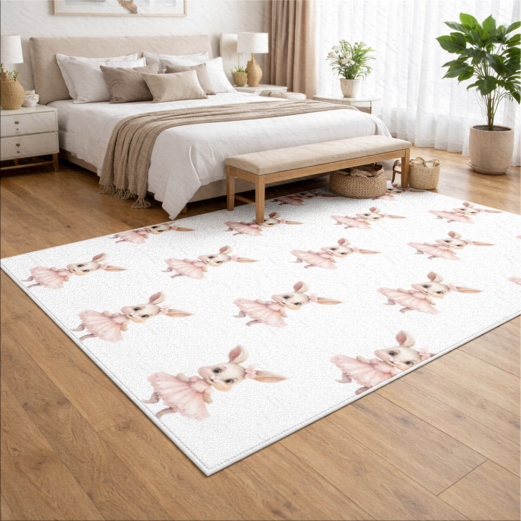 Kawaii Rabbit in Pink Ruffled Dress Living room carpet