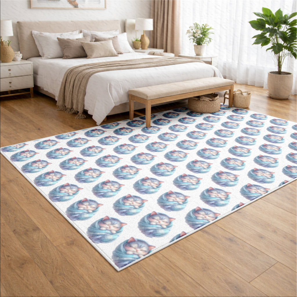 Kawaii Sleeping Kitten in Blue Swaddle Living room carpet