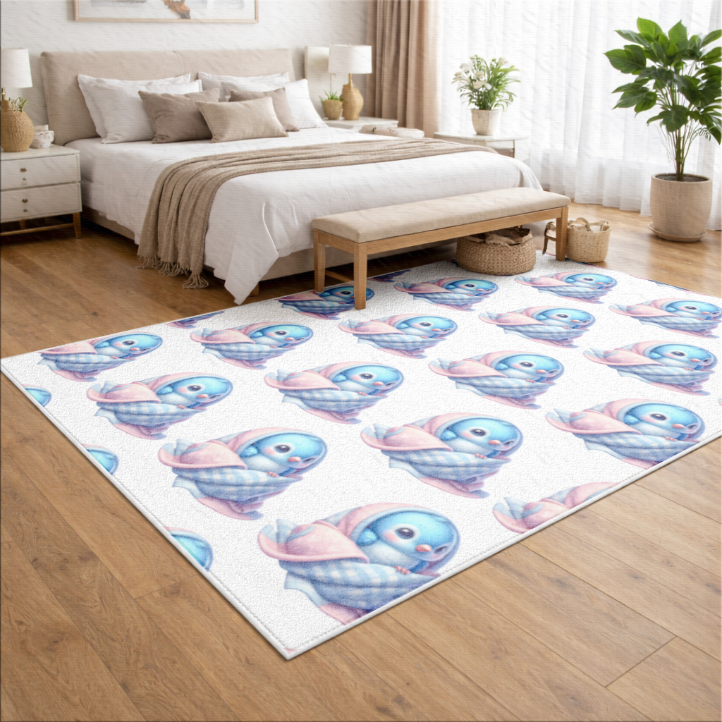 Kawaii Blue Bird in Blanket Living room carpet