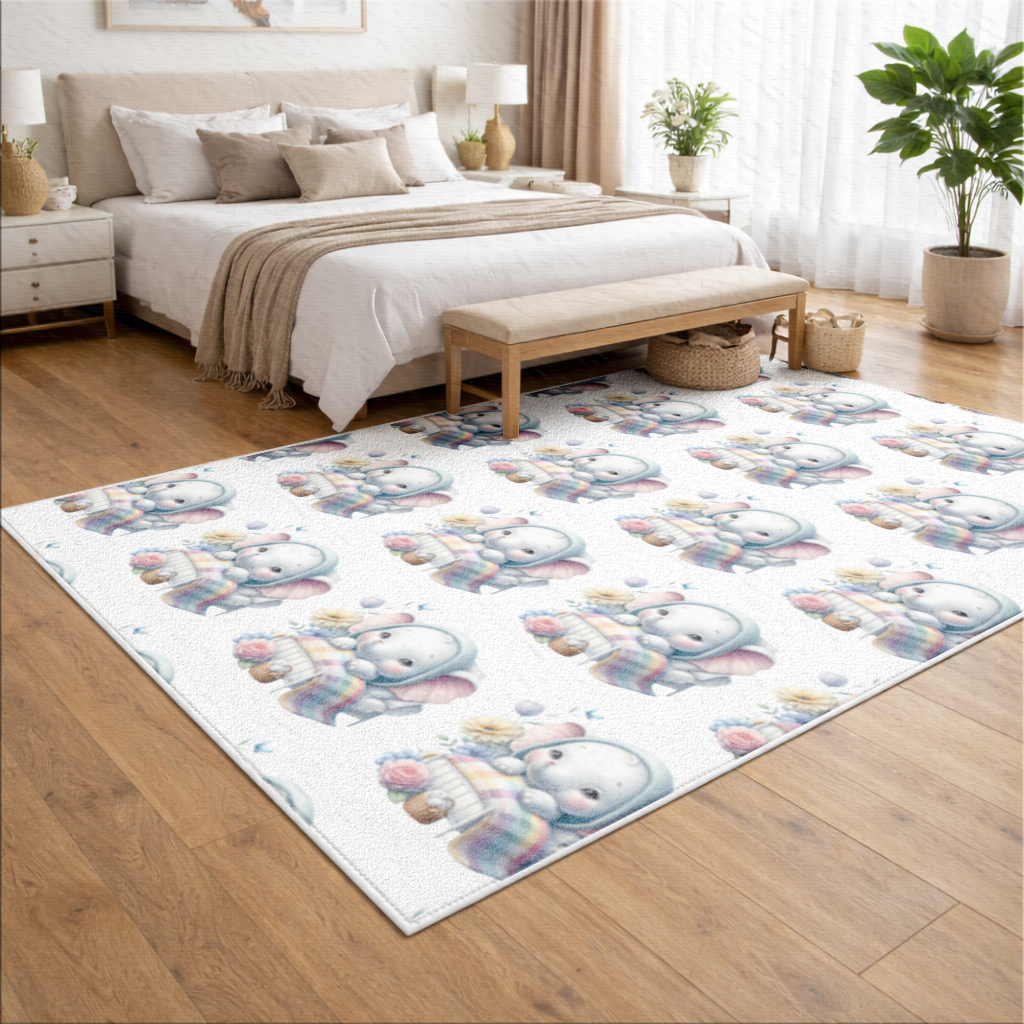 Sleeping Baby Elephant in Bed Living room carpet