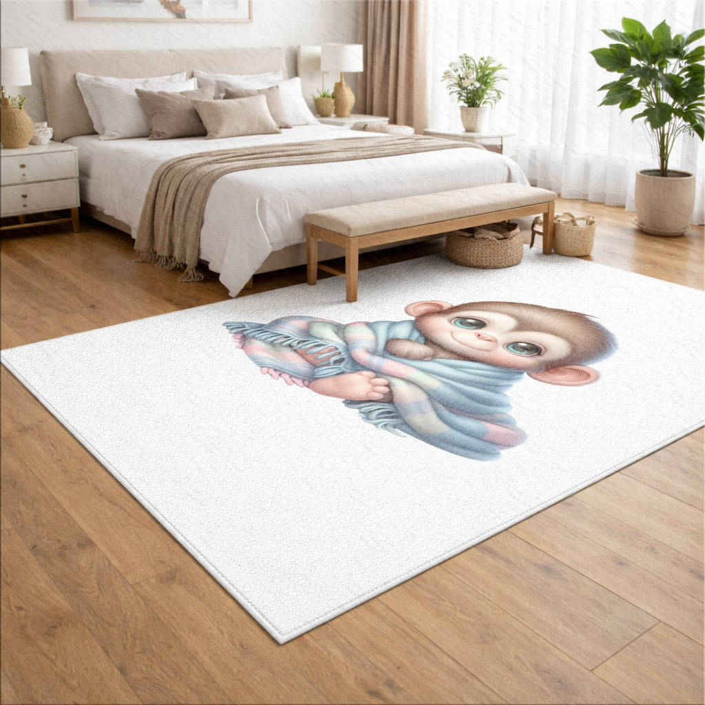 Cute Baby Monkey Wrapped in Blanket Living room carpet