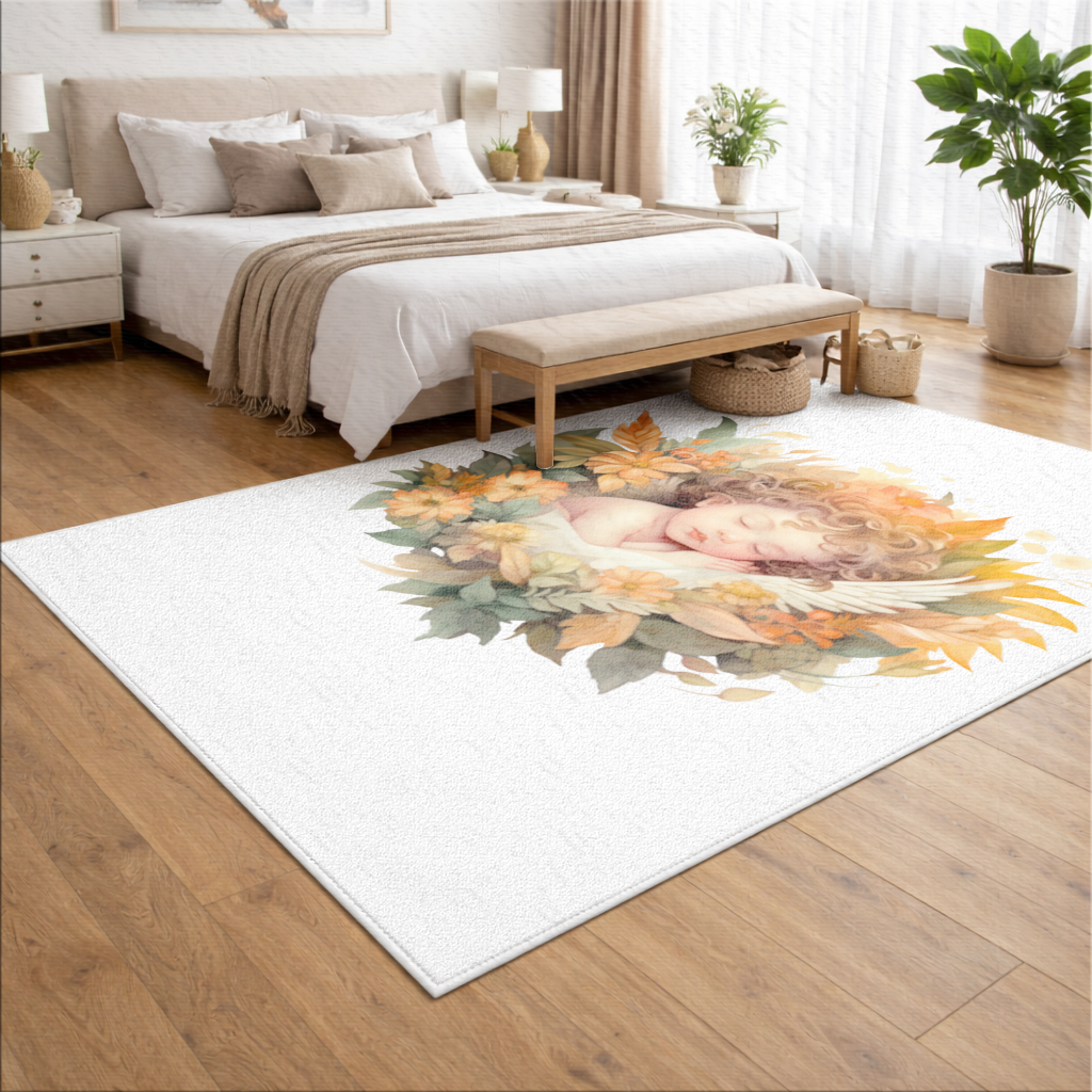 Sleeping Cherub in Cottagecore Flowers Living room carpet