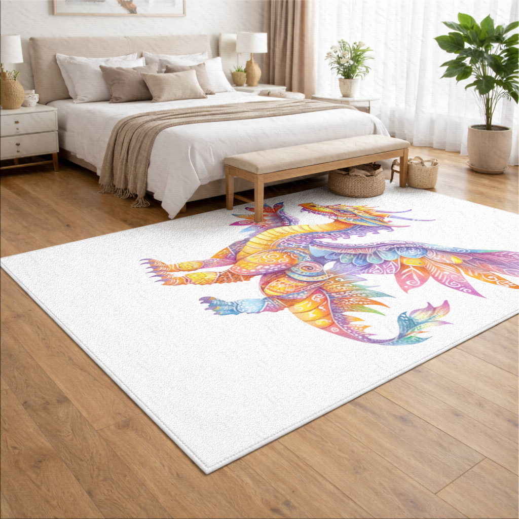 Vibrant Rainbow Mythical Dragon Living room carpet