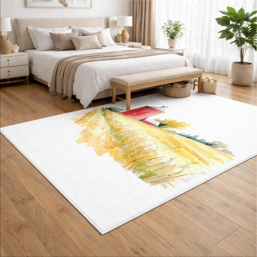 Red Farm Silo and Golden Wheat Field Living room carpet