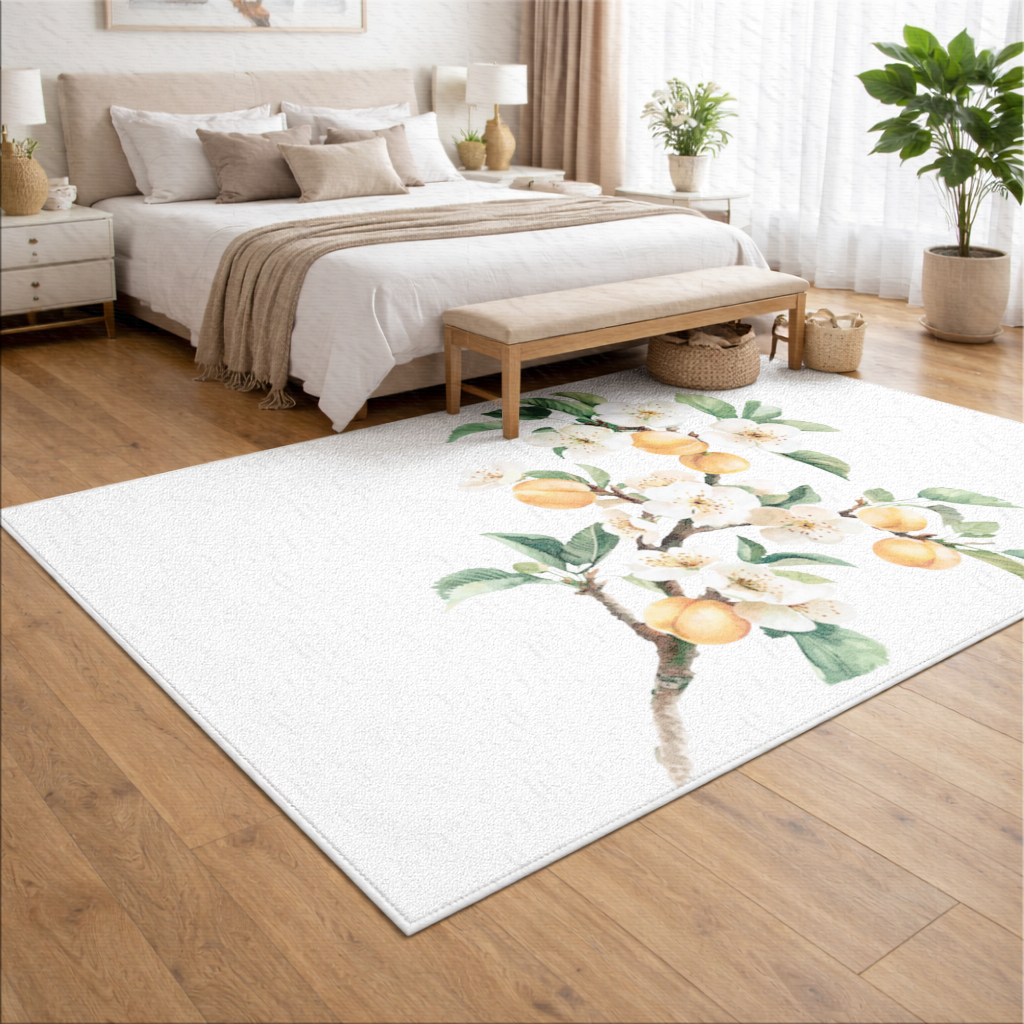 Watercolor Apricot Blossom Branch Living room carpet