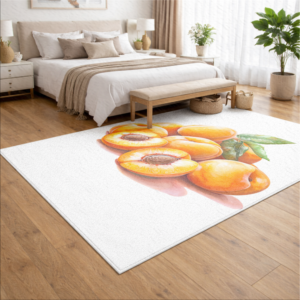 Watercolor Apricot and Leaves Living room carpet