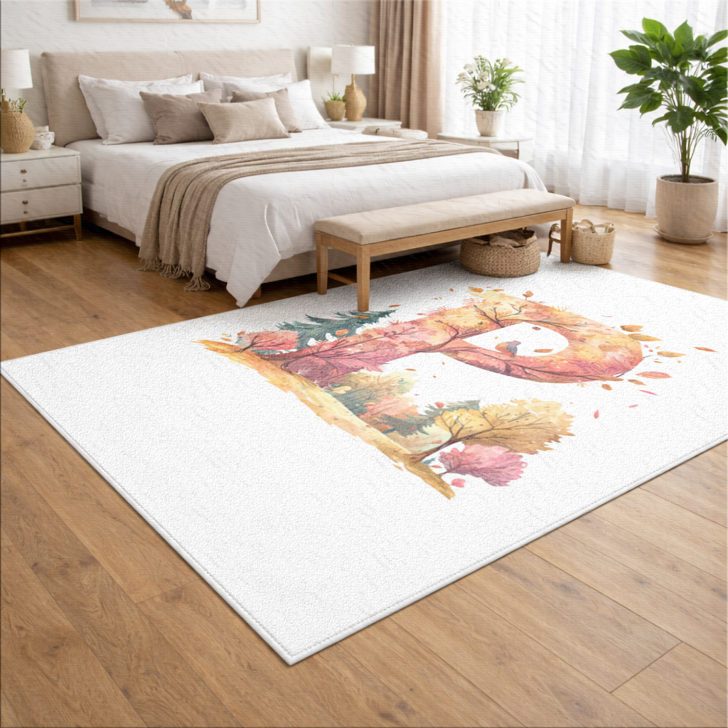 Autumn Forest Letter P with Bird Living room carpet