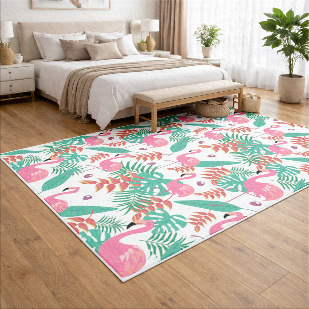 Pink Flamingo Tropical Leaves Living room carpet