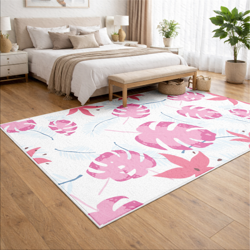 Pink Monstera and Tropical Lily Living room carpet