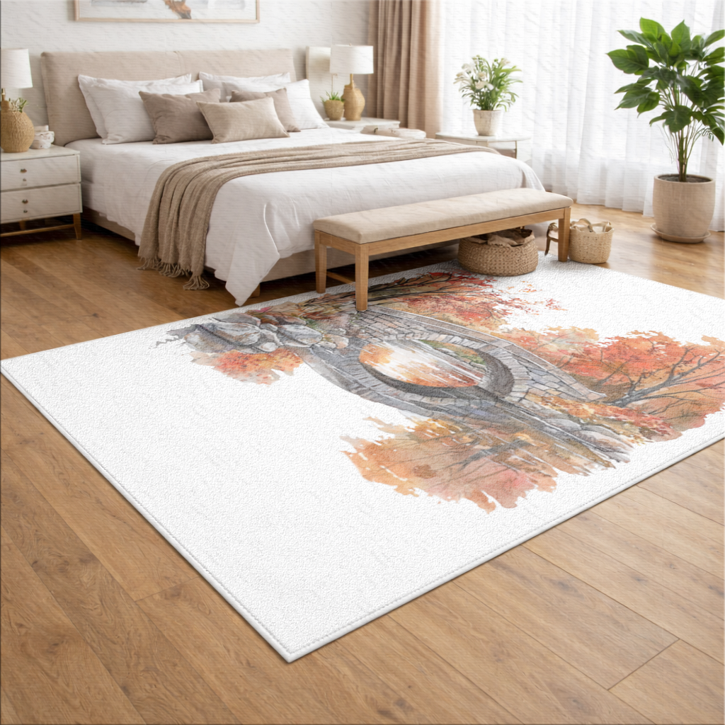 Autumn Stone Arch Bridge Over River Living room carpet