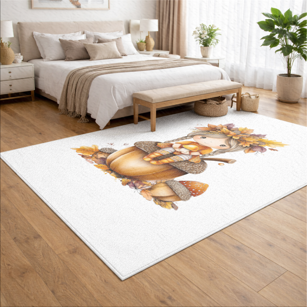 Mantar Tutan Meşe Palamudu Kızı Salon Halısı