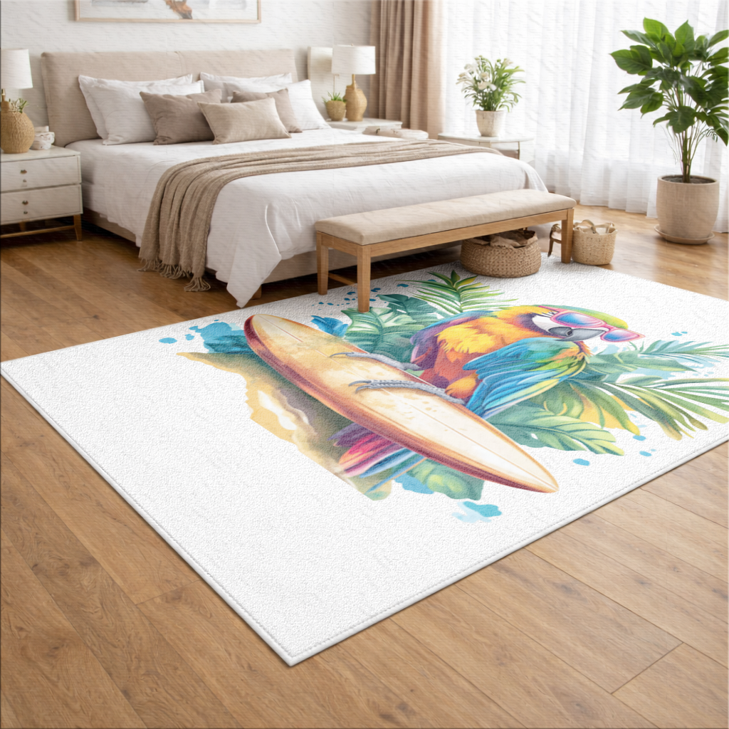 Sörf Yapan Güneş Gözlüklü Papağan Salon Halısı