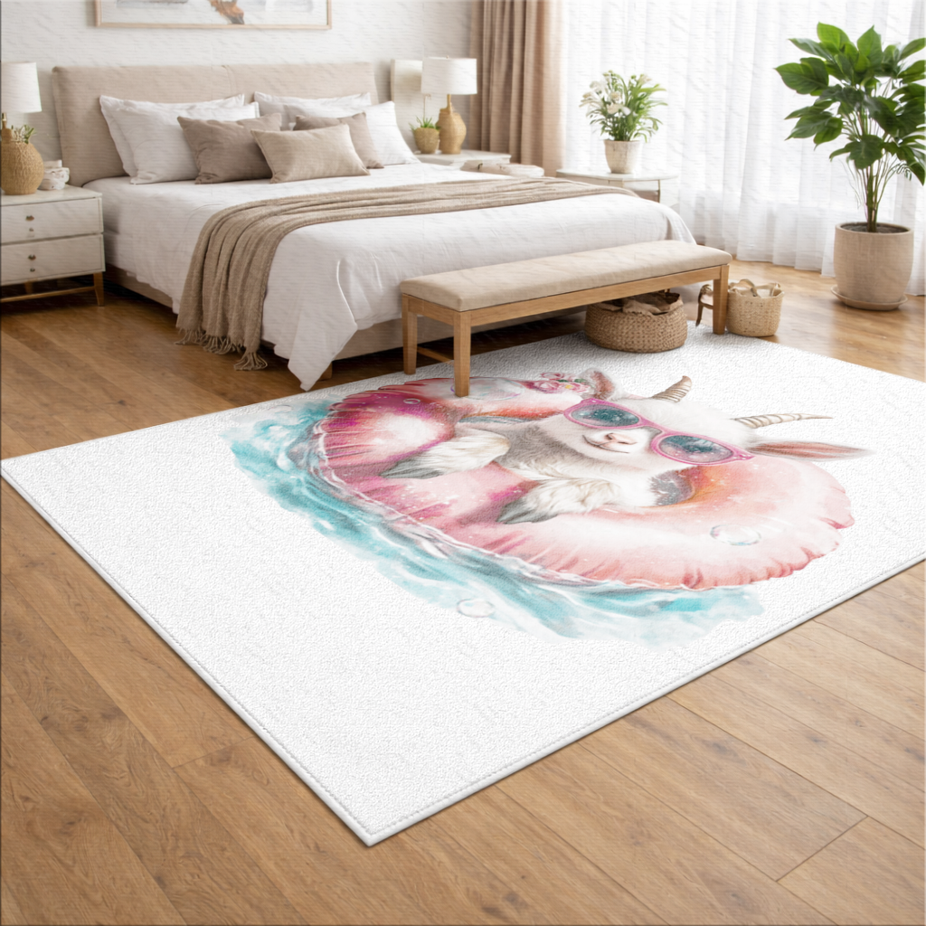 Pembe Gözlüklü Havuzda Yavru Keçi Salon Halısı