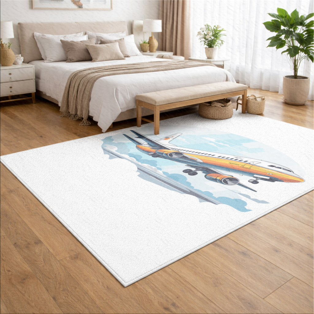 Nostaljik Turuncu Yolcu Uçağı Salon Halısı