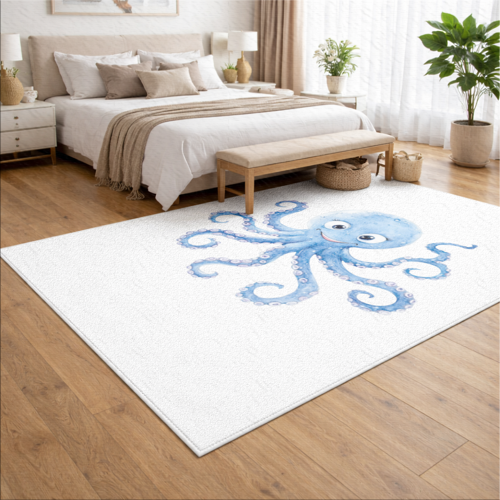 Cute Blue Watercolor Octopus Living room carpet