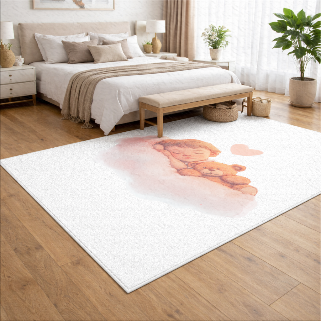 Sleeping Baby on Cloud with Teddy Bear Living room carpet