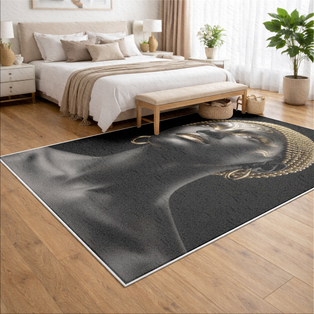Gold Afrofuturistic Black Woman Living room carpet