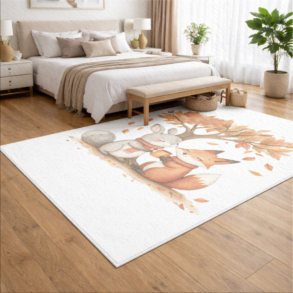 Sıcacık Sonbahar Tavşanı ve Tilkisi Salon Halısı