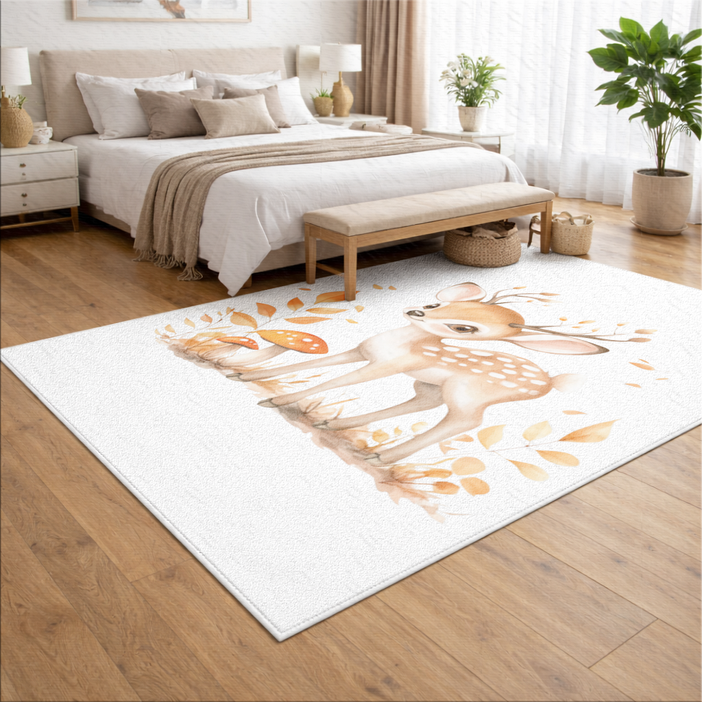 Whimsical Autumn Woodland Fawn Living room carpet