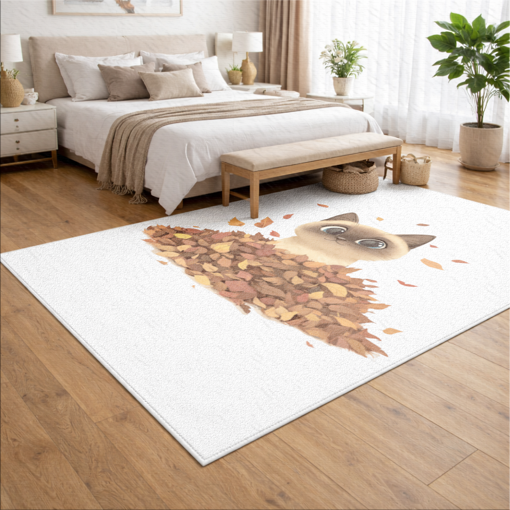 Siamese Cat in Autumn Leaf Pile Living room carpet