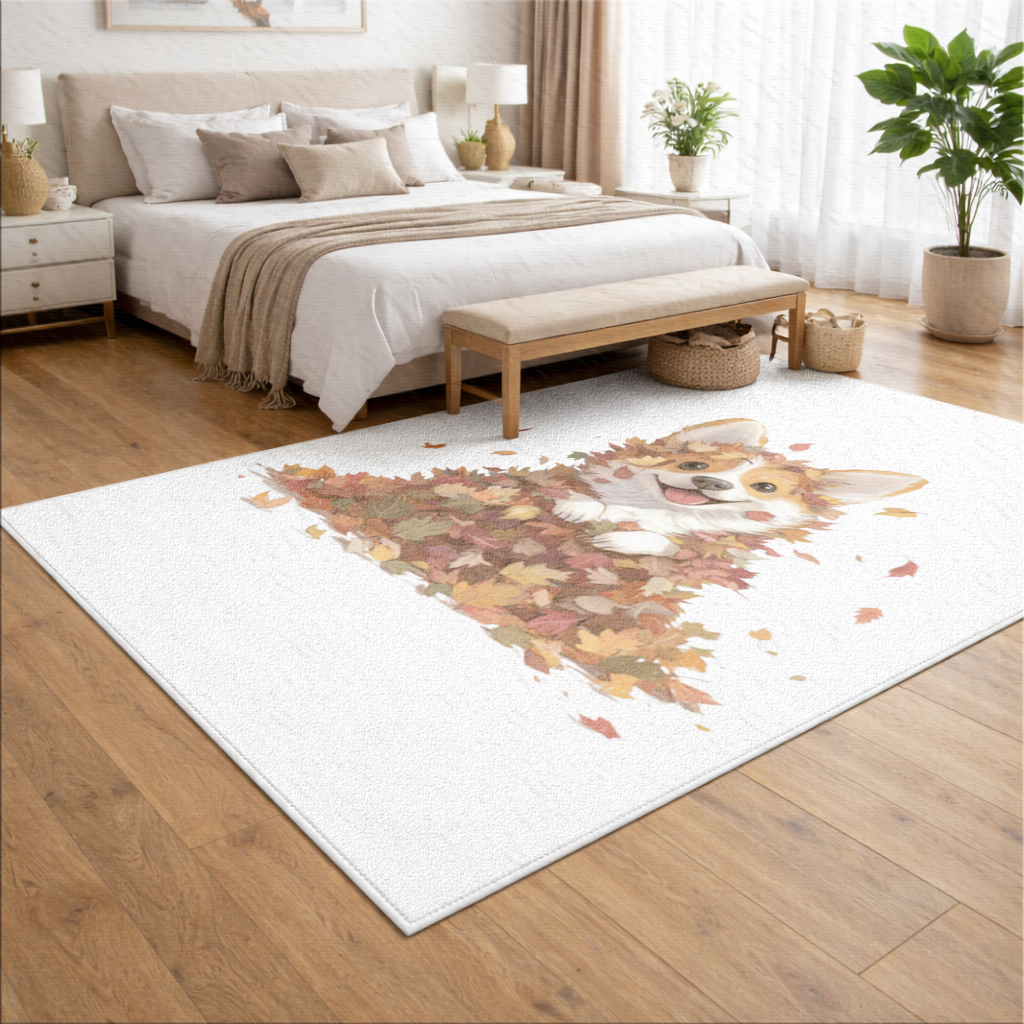 Happy Corgi Puppy in Fall Leaves Living room carpet