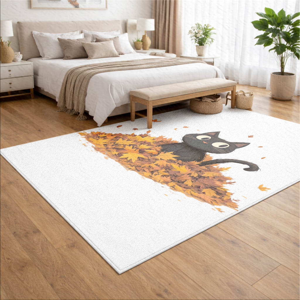 Cute Black Cat in Autumn Leaves 