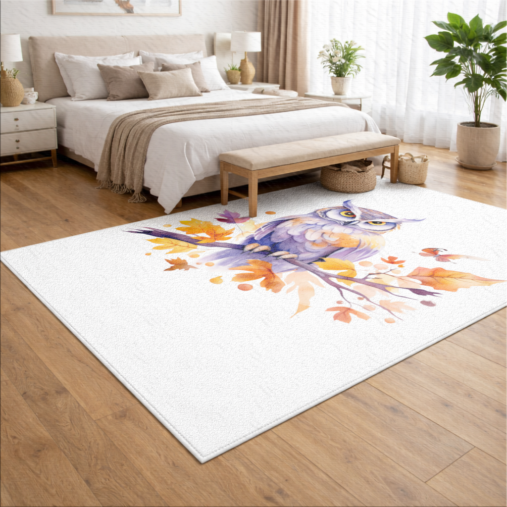 Suluboya Sonbahar Baykuşu ve Kelebek Salon Halısı