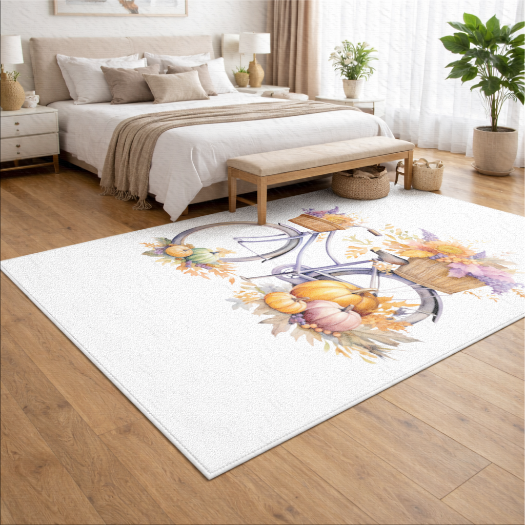 Lavender Autumn Bicycle with Pumpkins Living room carpet