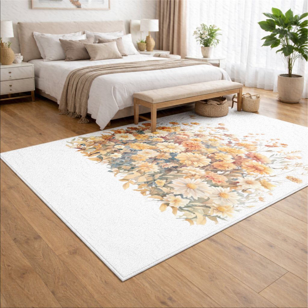 Watercolor Orange Wildflowers Living room carpet