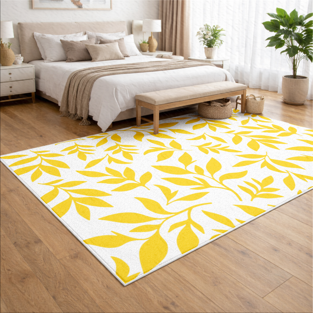 Mustard Yellow Botanical Leaves Living room carpet