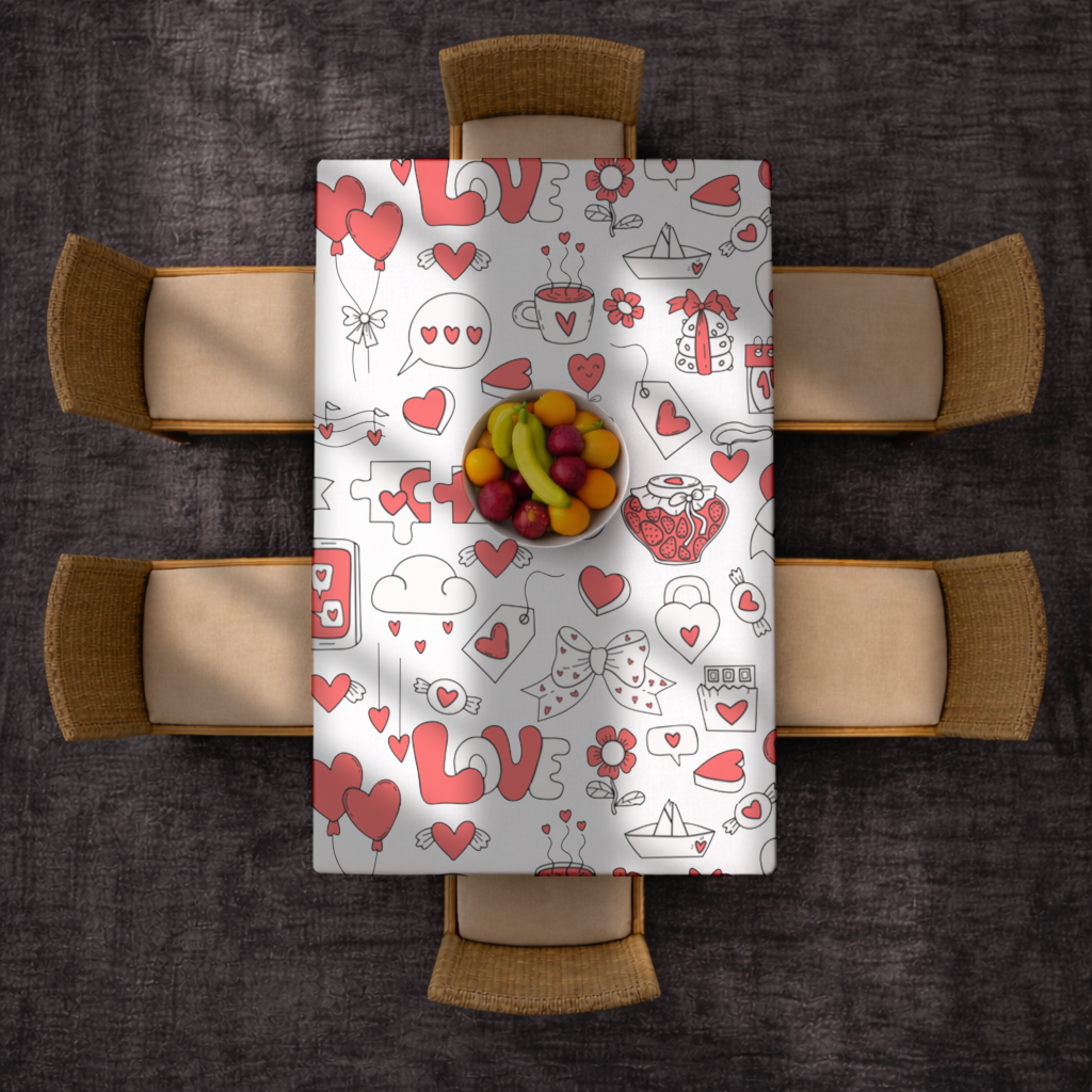 Valentines Day Doodle Love Heart Pattern Cute Design Rectangular Tablecloth