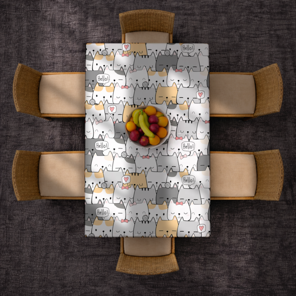 Cute Cartoon Cats Pattern with Speech Bubbles Rectangular Tablecloth