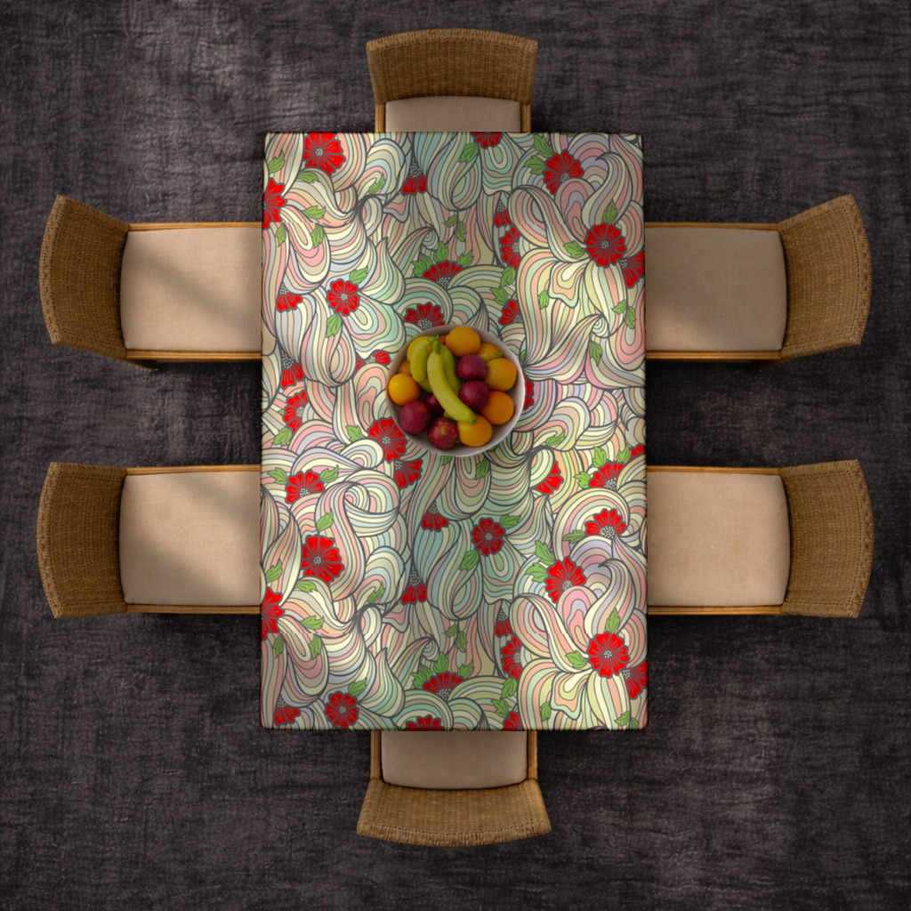 Floral Retro Wavy Pattern Rectangular Tablecloth