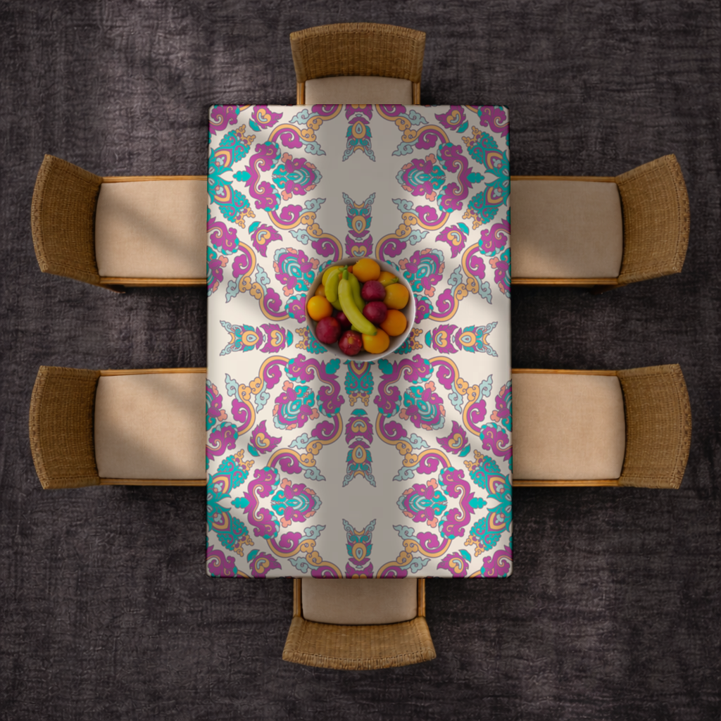 Colorful Oriental Symmetrical Mandala Pattern Rectangular Tablecloth