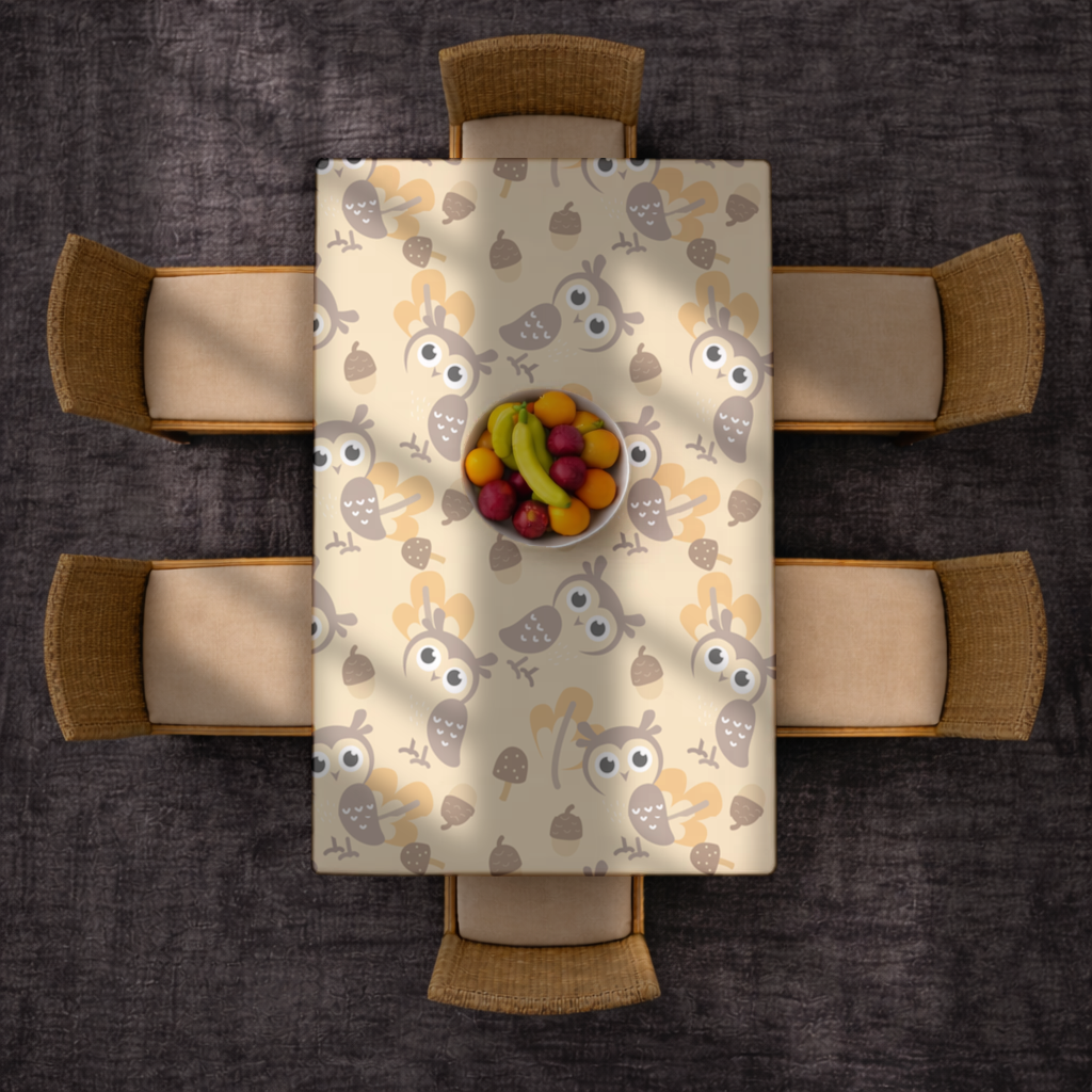 Cute Owl and Acorn Autumn Seamless Pattern Rectangular Tablecloth